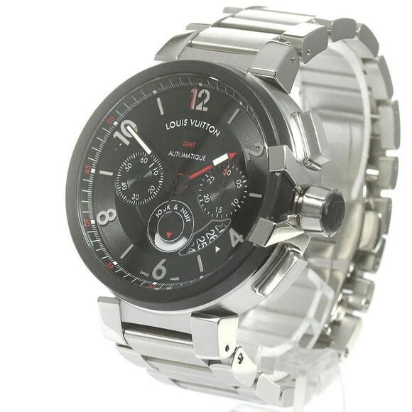 LOUIS VUITTON Tambour Q1052 Chronograph GMT black Dial Automatic Men's - Picture 1 of 12